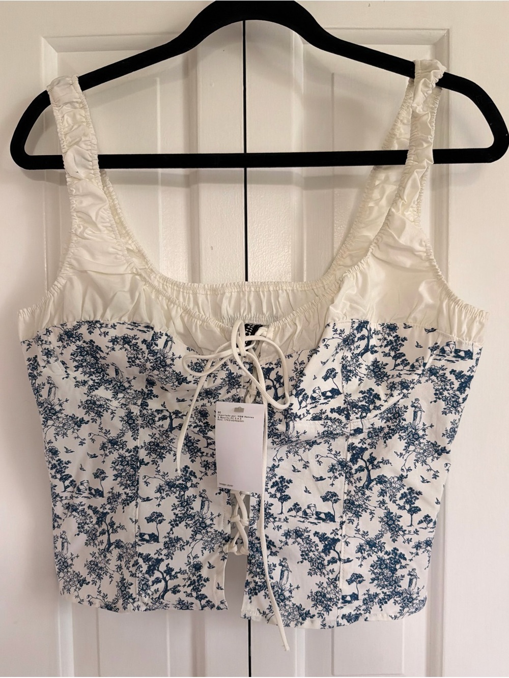 Divided Cream and Blue Floral Lace-Up Cami
